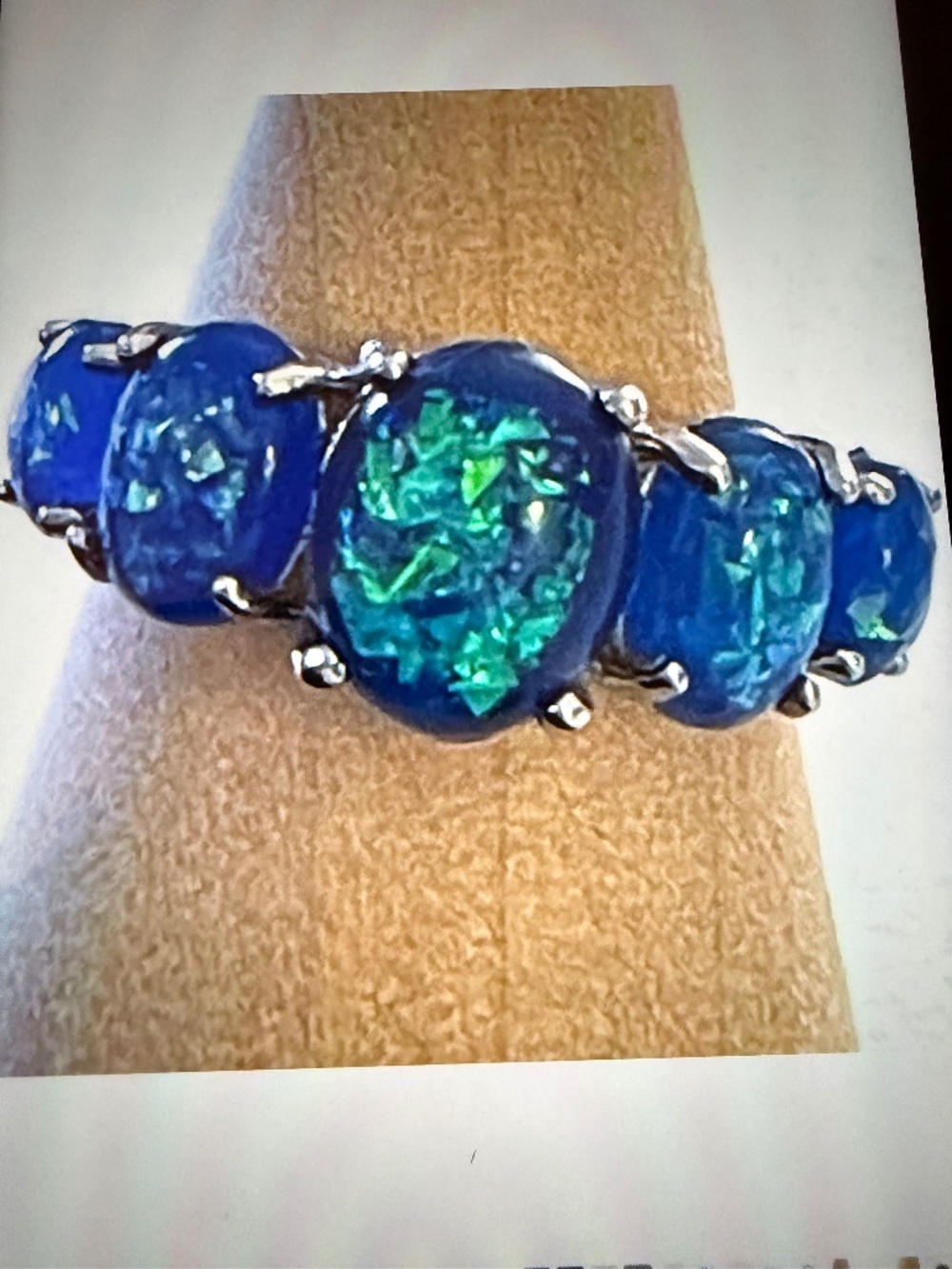 Blue-green Fire Opal Band Ring: 14kt White Gold/Silver